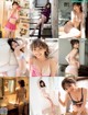 A collage of photos of a woman in lingerie posing for the camera.